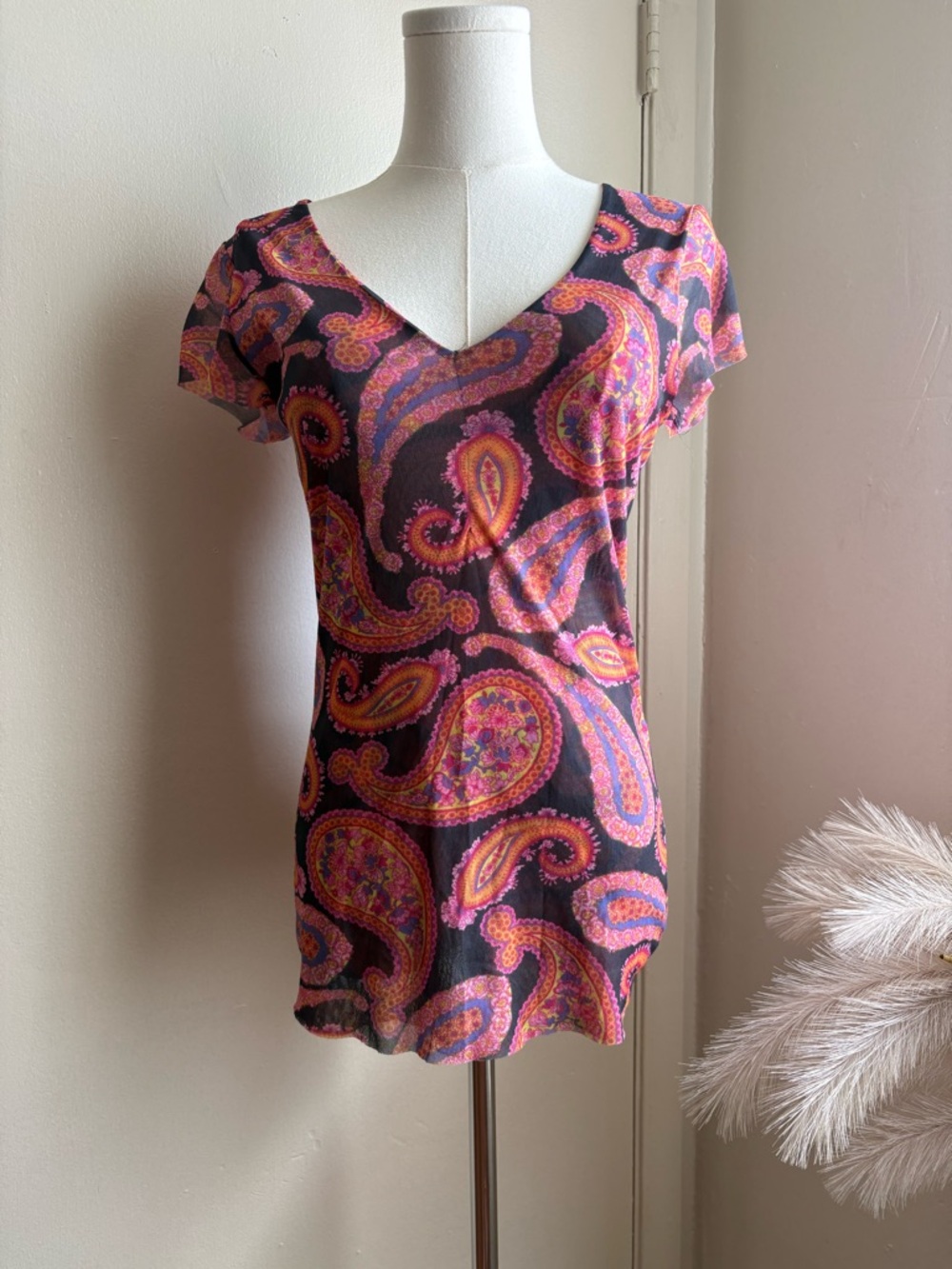 sweet pea y2k vintage paisley sheer mesh blouse